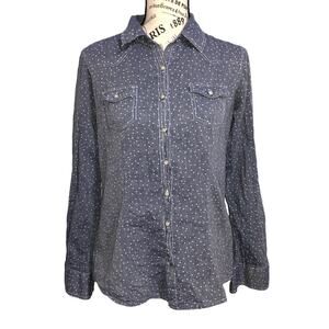 Maurices MEDIUM Navy Polka Dot Button Down Roll-Tab Shirt